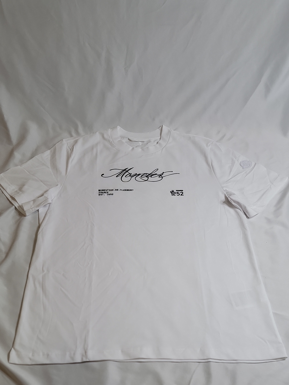 Moncler White Short Sleeve Embroided Logo Script Tee